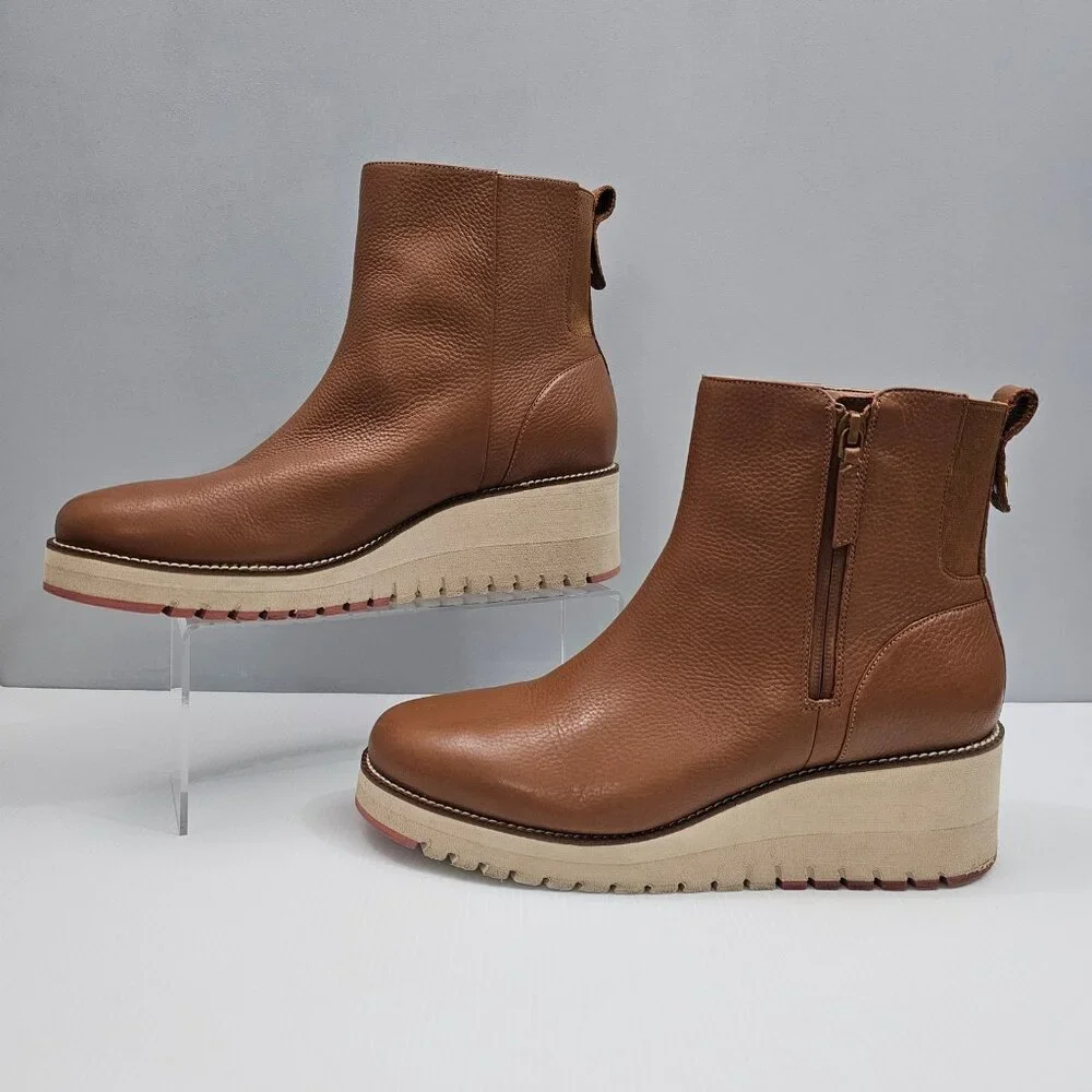 Cole Haan Zerogrand City Ankle Boot Womens 11 Tan Leather Waterproof Wedge